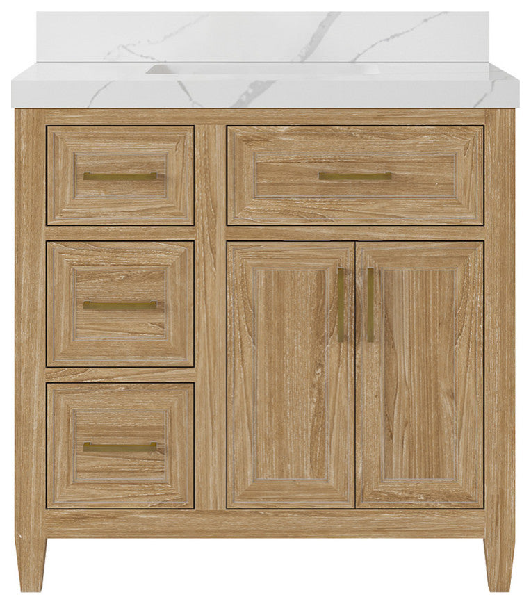 Santa Monica 36 Center Sink Bath Vanity in Whitewashed Teak 2" Calacatta Laza