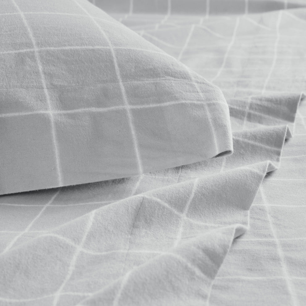 Beautyrest Oversized Flannel 4 Piece Sheet Set, Grey Windowpane