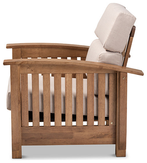 Charlotte Modern Taupe Fabric Walnut Brown Wood 1-Seater Lounge Chair