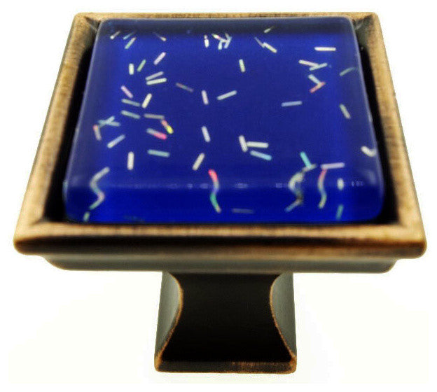 Navy Blue Iridescent Comet Crystal Glass Oil Rubbed Bronze Madison Classic Knob