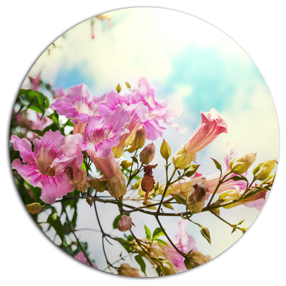 Pink Flowers In Hawaiian Garden, Flower Large Disc Metal Wall Art, 36"