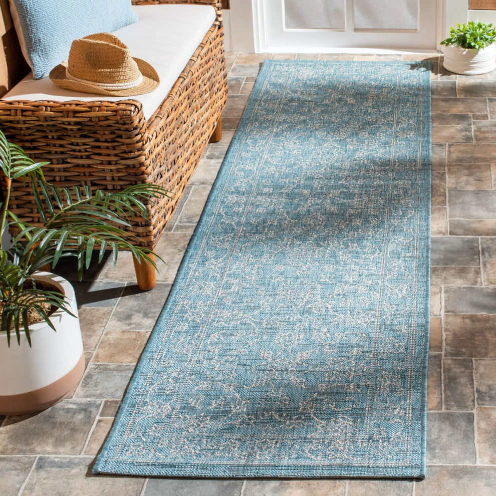 Safavieh Courtyard Cy8680-37121 Outdoor Rug, Aqua and Gray, 5'3"x5'3" Square