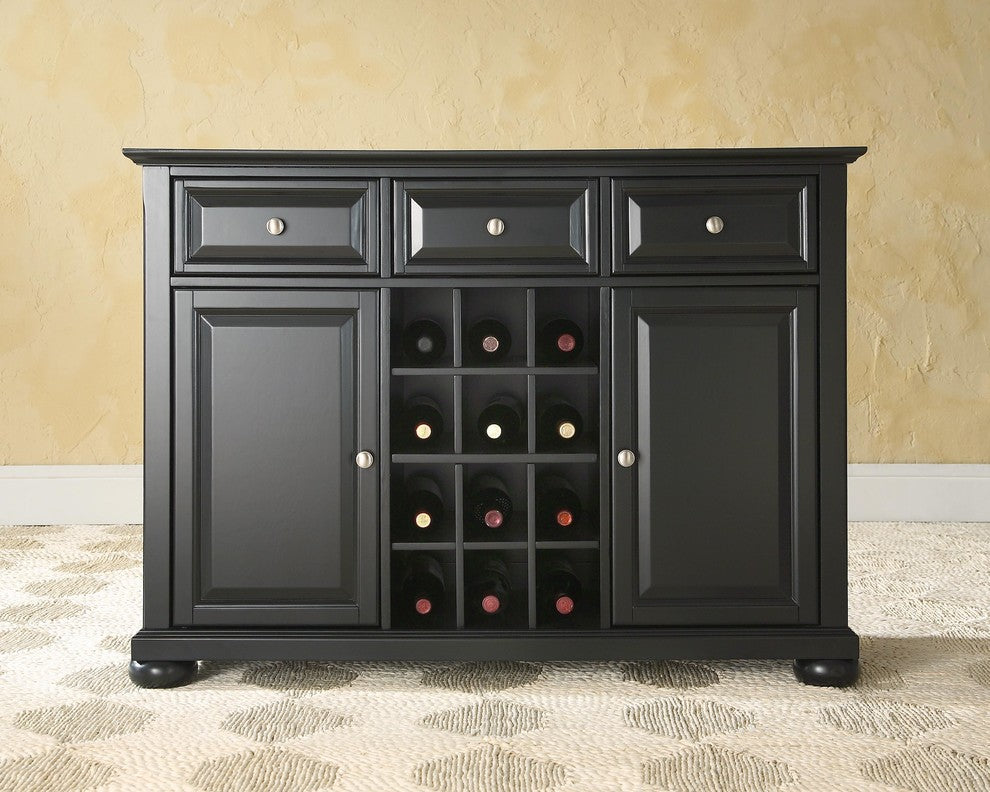 Alexandria Buffet Server / Sideboard Cabinet With Wine Storage, Black Finish