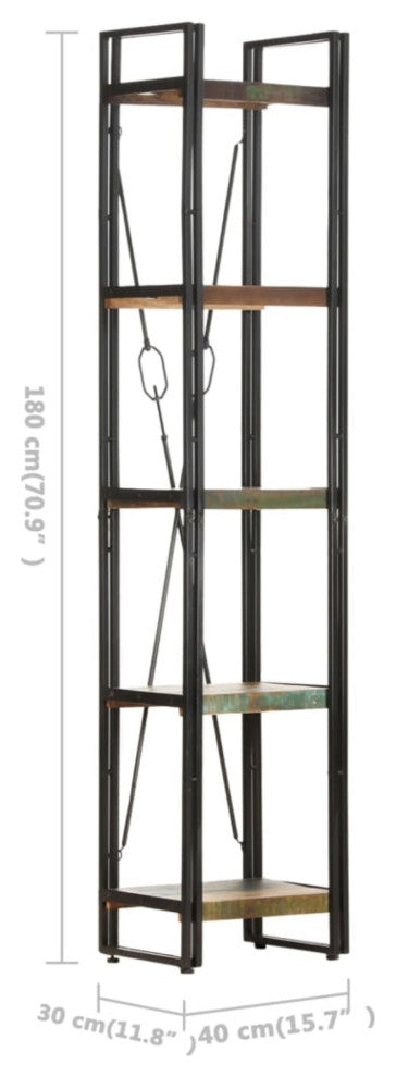 Vidaxl 5-Tier Bookcase 15.7"x11.8"x70.9" Solid Reclaimed Wood