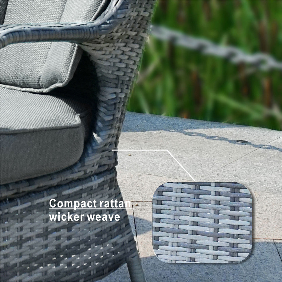Patio Propane Fire Pit Table with Cushioned Wicker Chairs, Square