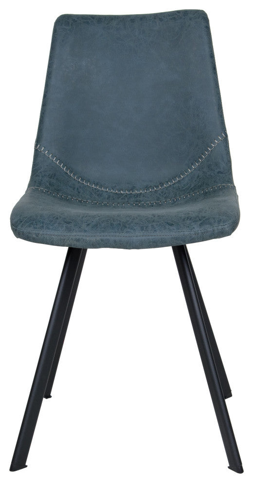 Markley Modern Leather Dining Chair With Metal Legs Set of 2, Peacock Blue