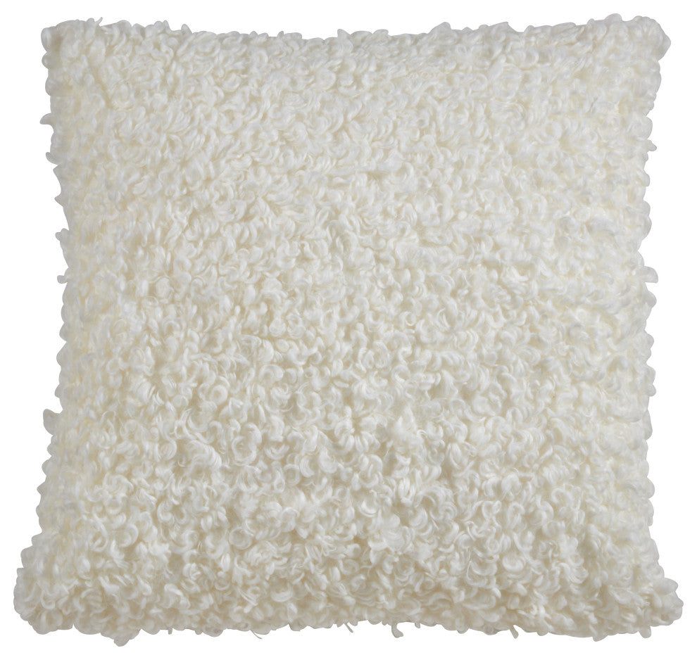 Faux Lamb Fur Throw Pillow, Ivory, 18", Cover Only