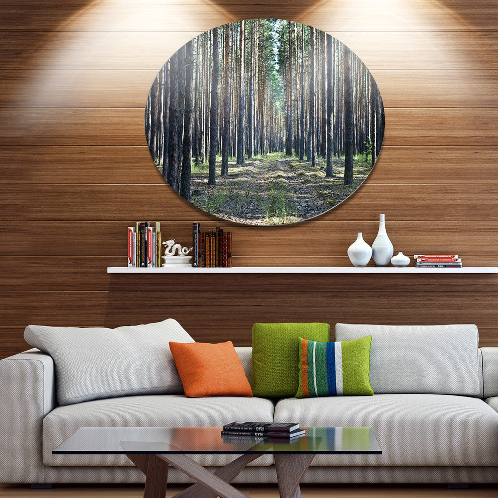 Forest Road In Thick Woods, Modern Forest Round Wall Art, 11"