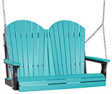 Poly Adirondack Porch Swing, Aruba Blue & Black, 4 Foot