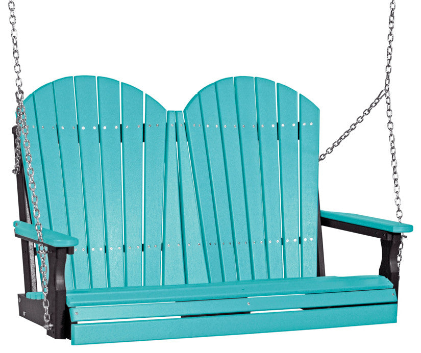 Poly Adirondack Porch Swing, Aruba Blue & Black, 4 Foot