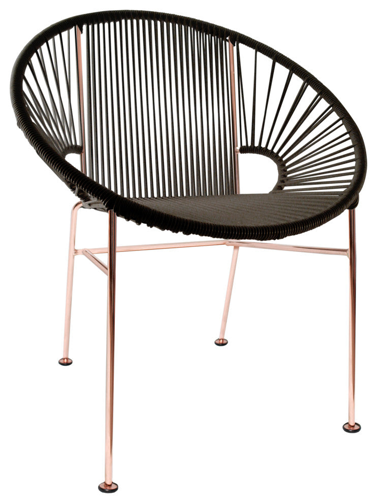 Concha Indoor/Outdoor Handmade Dining Chair, Black Weave, Copper Frame