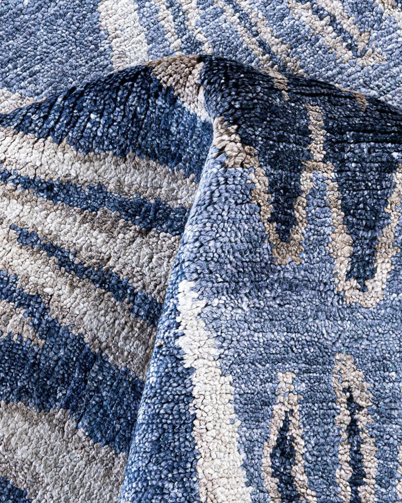 Modern, One-of-a-Kind Handmade Area Rug - Blue, 8' 1" x 10' 1"