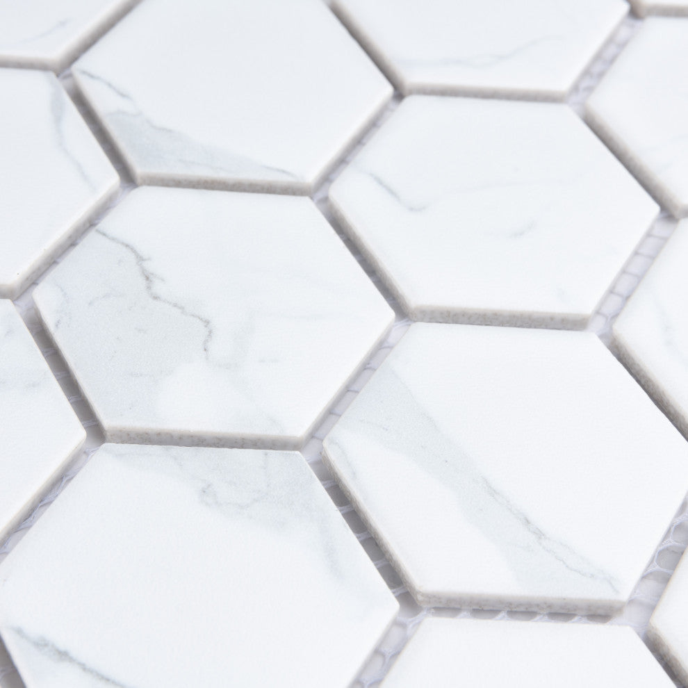 Carrione 2" Hex Matte Carrara Porcelain Floor and Wall Tile