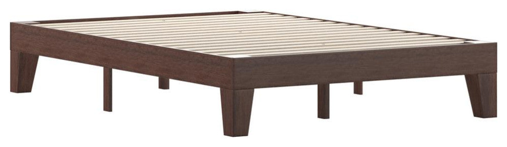 Evelyn Wood Platform Bed with Wooden Support Slats, No Box Spring Required, Walnut, Full