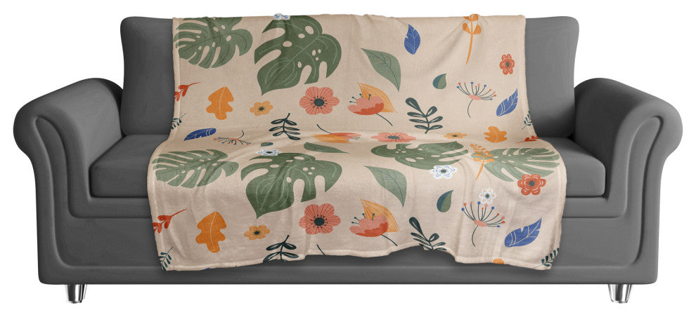 Floral Summer Palms 50x60 Coral Fleece Blanket