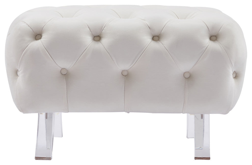 Crescent Velvet Upholstered Ottoman, Cream