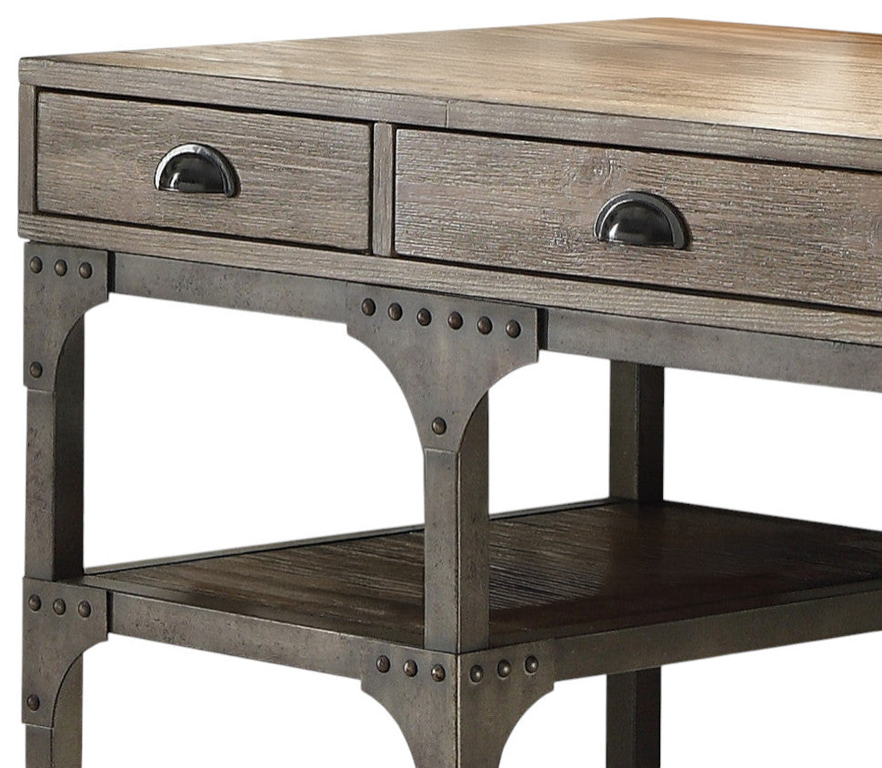 47"x24"x29" Weathered Oak and Antique Silver Desk
