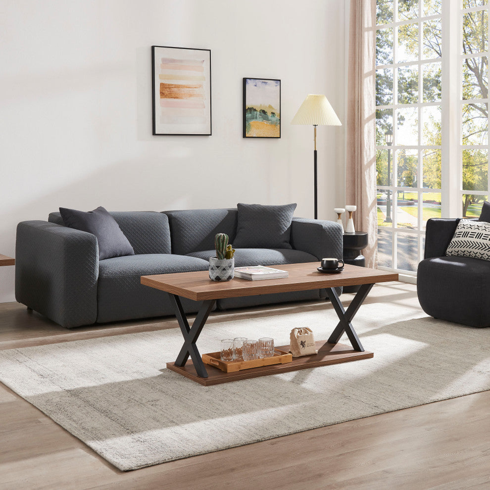 Double-Layer X Coffee Table With Storage