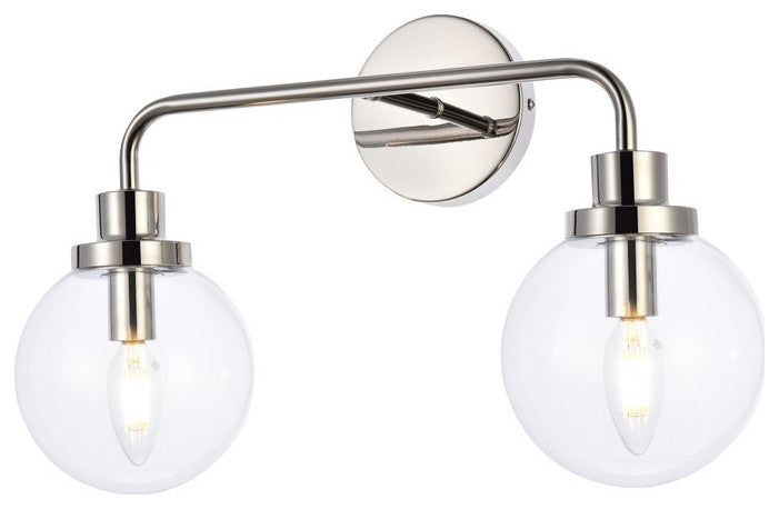 Helen 2-Light Bath Sconce, Polished Nickel With Clear Shade