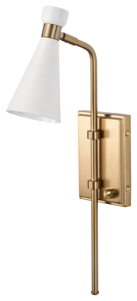 Prospect 1-Light Wall Sconce, Matte White With Burnished Brass