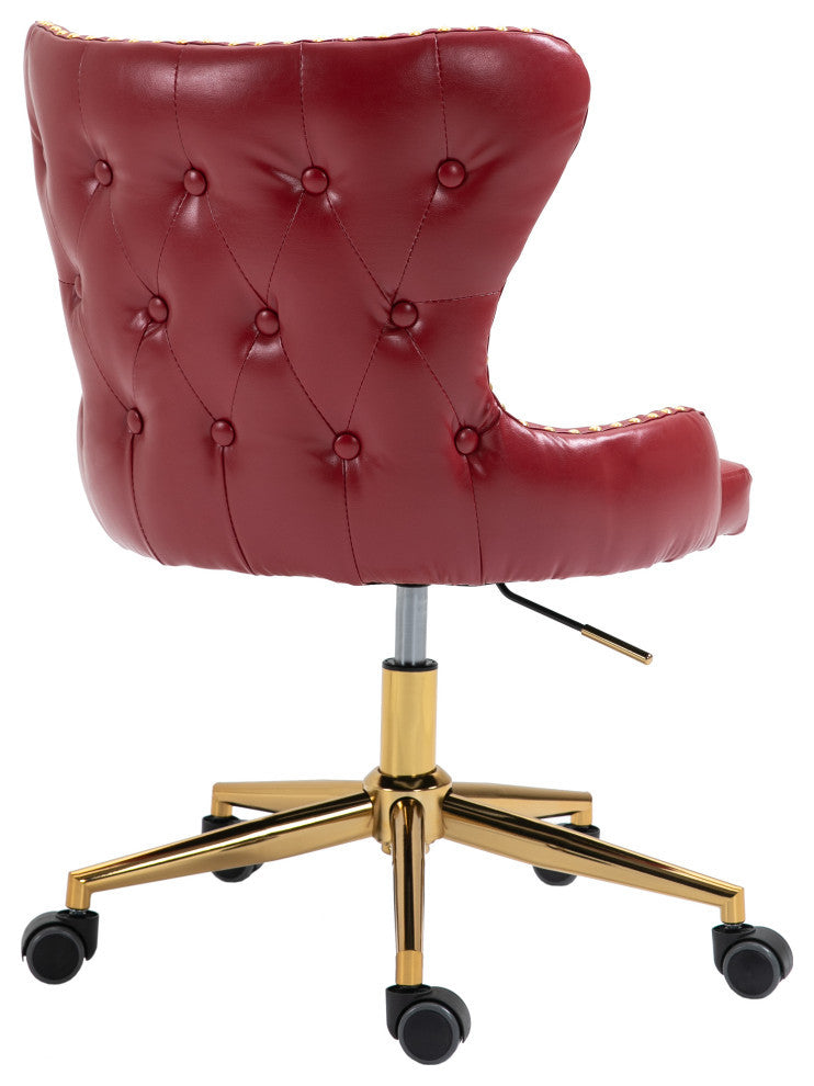 Hendrix Swivel and Adjustable Vegan Leather Office Chair, Red, Rich Gold Base