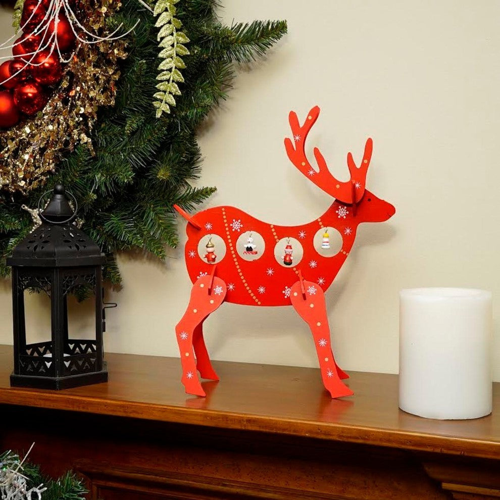 13" Decorative Red Wooden Reindeer Cut-Out Christmas Table Top Decoration