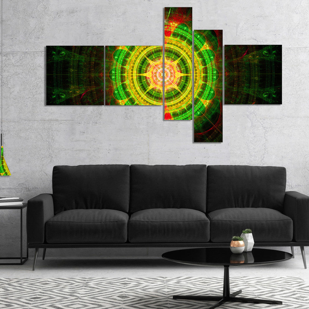 Bright Green Fractal Sphere, Abstract Wall Art Canvas, 60"x32", 5 panels