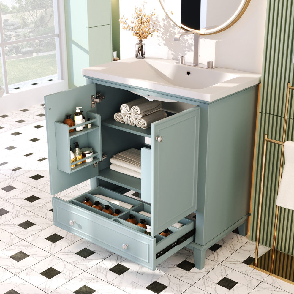 TATEUS 30" Green Bathroom Vanity with Sink - Modern Design, Functional Storage