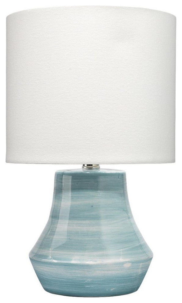 Soft Blue Swirl Tapered Ceramic Table Lamp 16 in Fat Contemporary Striped