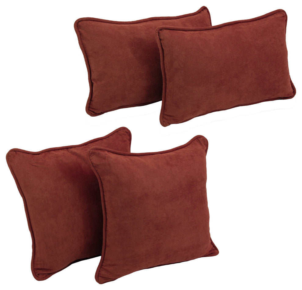 Double-Corded Solid Microsuede Throw Pillows With Inserts, Set of 4, Red Wine