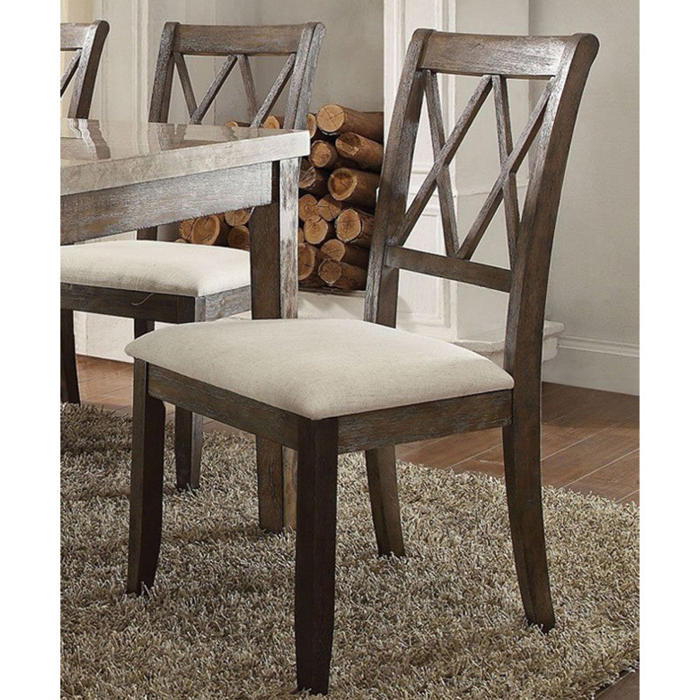 Set of 2 Linen Upholstered Side Chair, Beige/Salvage Brown
