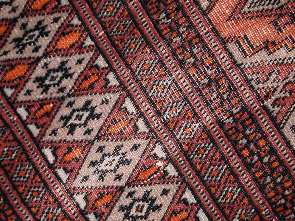 Handmade Vintage Uzbek Bukhara distressed Rug, 2.4'x4.3', 75cmx132cm 1960s
