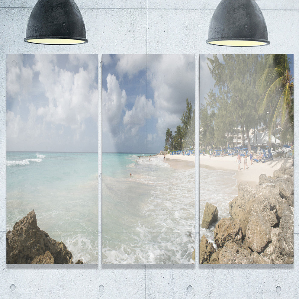 "Barbados Island White Seashore" Metal Wall Art, 3 Panels, 36"x28"