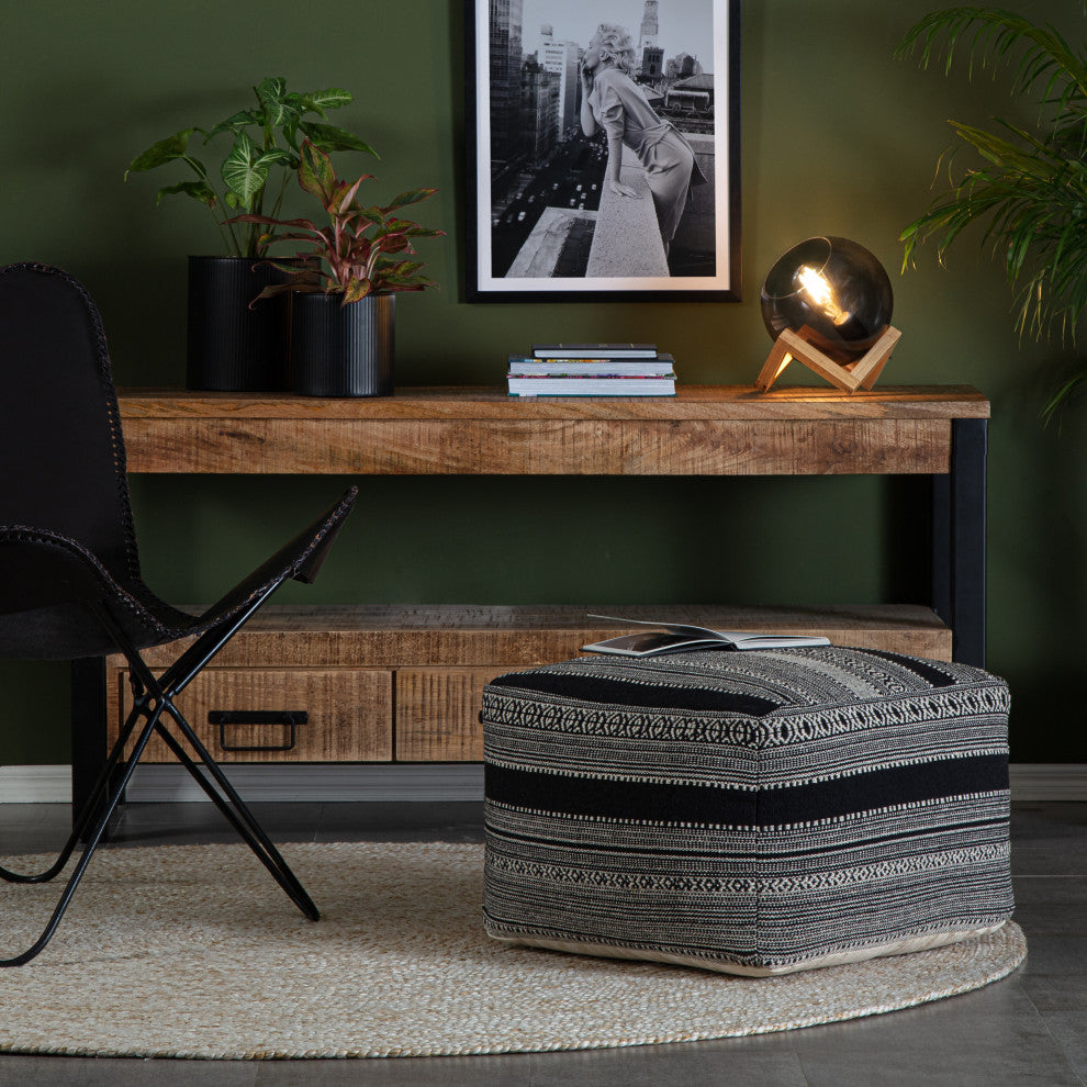 Wydown 22" x 22" x 16" Black and Ivory Pouf