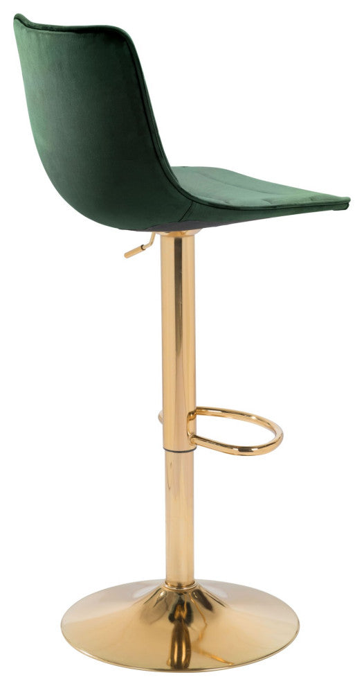 Bar Stool Chair Barstool, Steel Metal, Fabric, Green, Gold, Kitchen Cafe Bistro