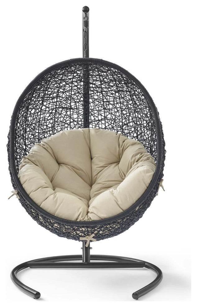 Swing Lounge Chair, Sunbrella, Black Beige, Modern, Outdoor Patio Balcony Garden