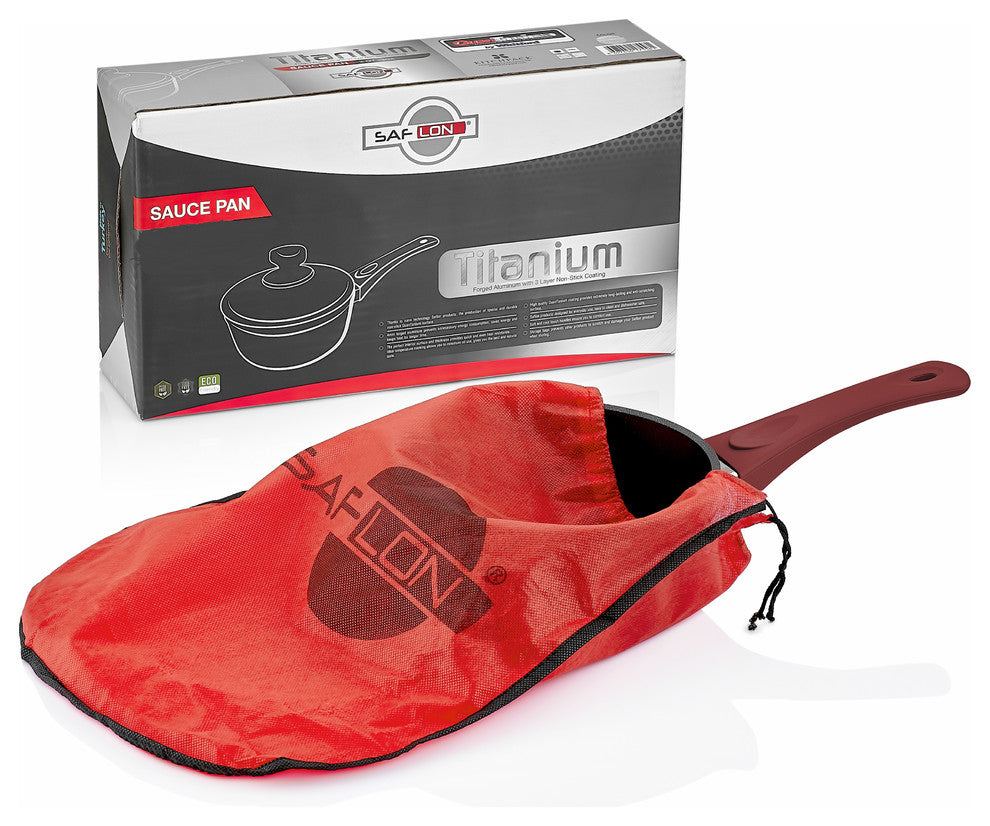 Saflon Titanium Nonstick Sauce Pan with Glass Lid, PFOA Free, Red, 3-Quart