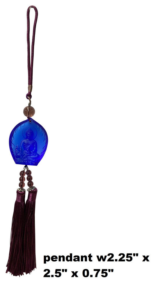 Liuli Crystal Glass Fengshui Fortune Blue Medicine Buddha Decor Tassel Hws1355