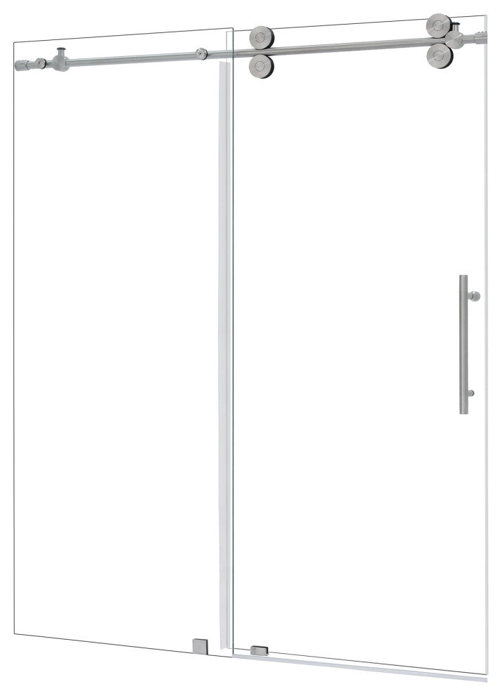Lazaro Single Sliding Frameless Shower Door, Clear, Brushed Nickel, 68"wx78"h