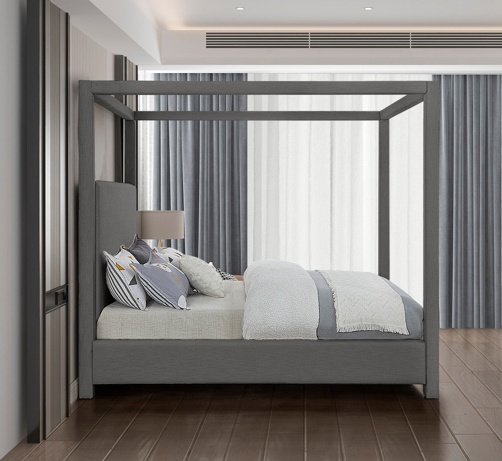 Emerson Upholstered Bed, Gray, Queen, Linen Textured Fabric