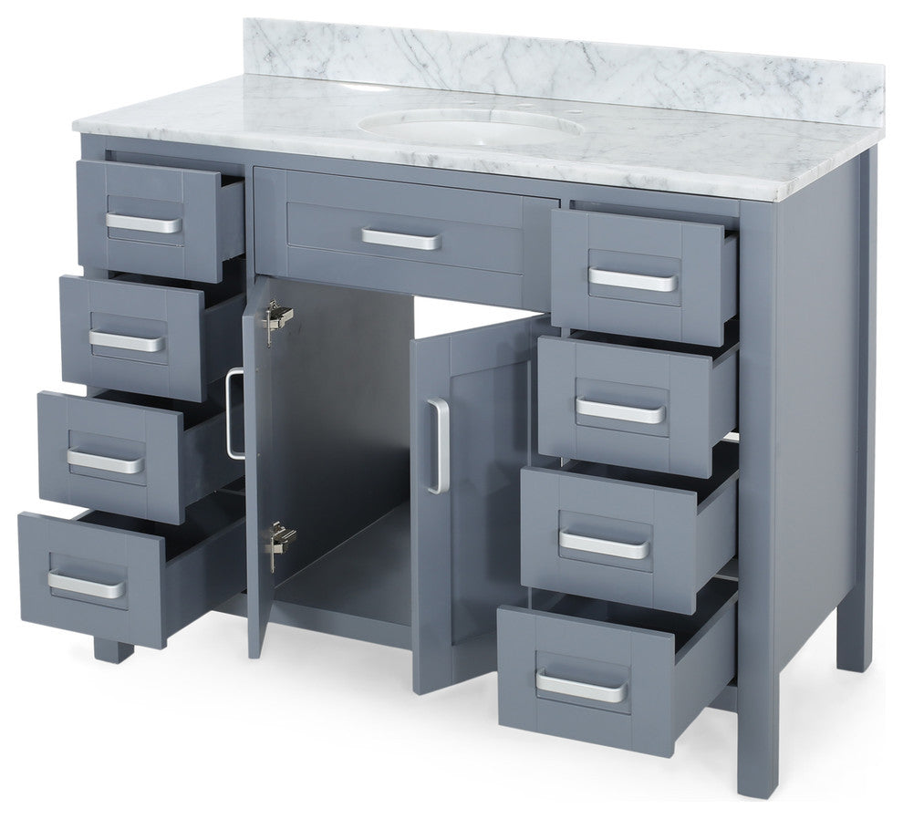Grace Contemporary 48" Wood Single Sink Bathroom Vanity With Marble Counter Top, Gray