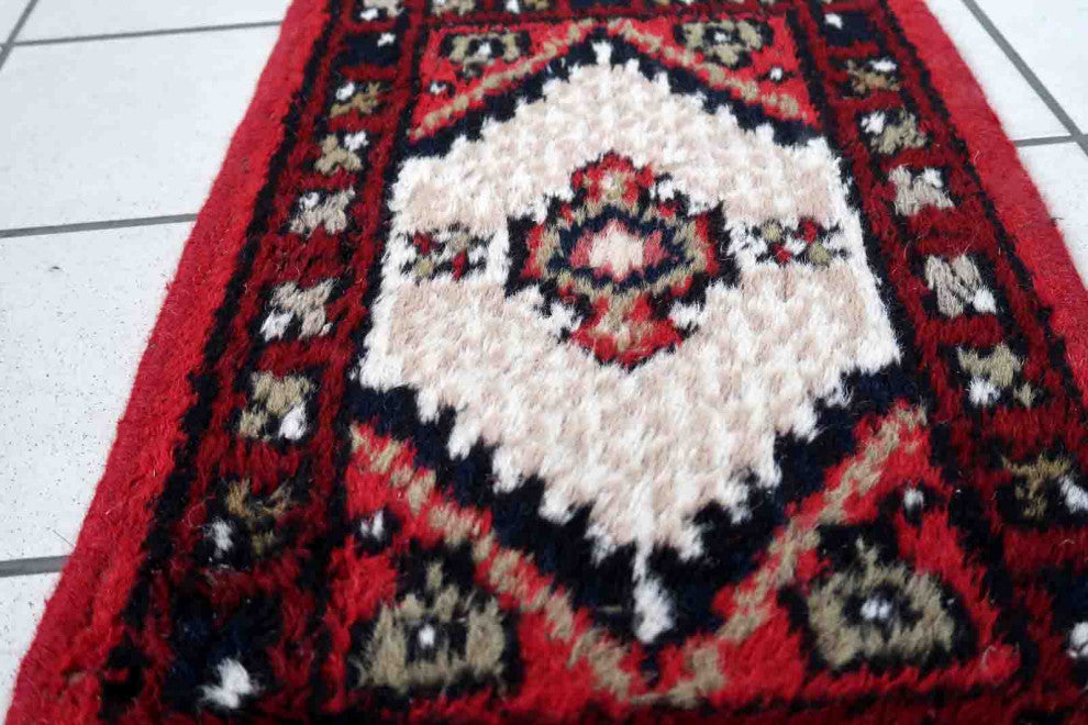Handmade Vintage Persian Hamadan Mat 1.3'x1.9', 40cmx59cm 1970s