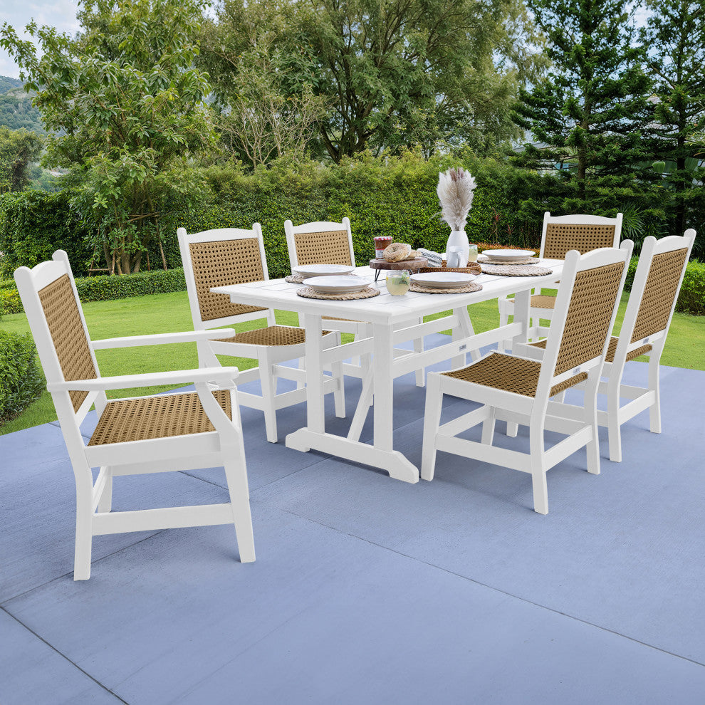 LuXeo Tuscany Woven Rattan Dining Set, White, 7-Piece