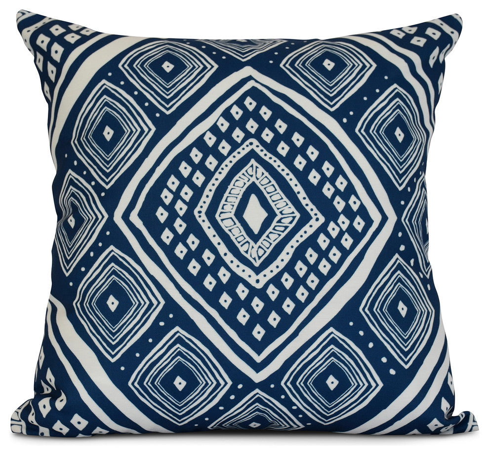 20x20", Geometric, Diamond Jill Outdoor Pillow, Blue