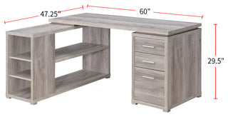 L-Shape Office Desk With 3 Drawers, Gray Driftwood