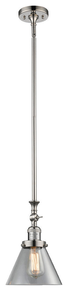 Large Cone 1-Light LED Pendant, Polished Nickel, Glass: Clear