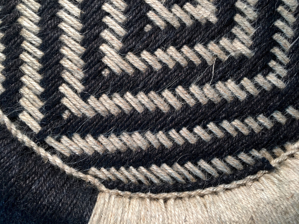 Natural Geo Moray Decorative Handwoven Jute Accent Stool, Set of 2, Black Diamon