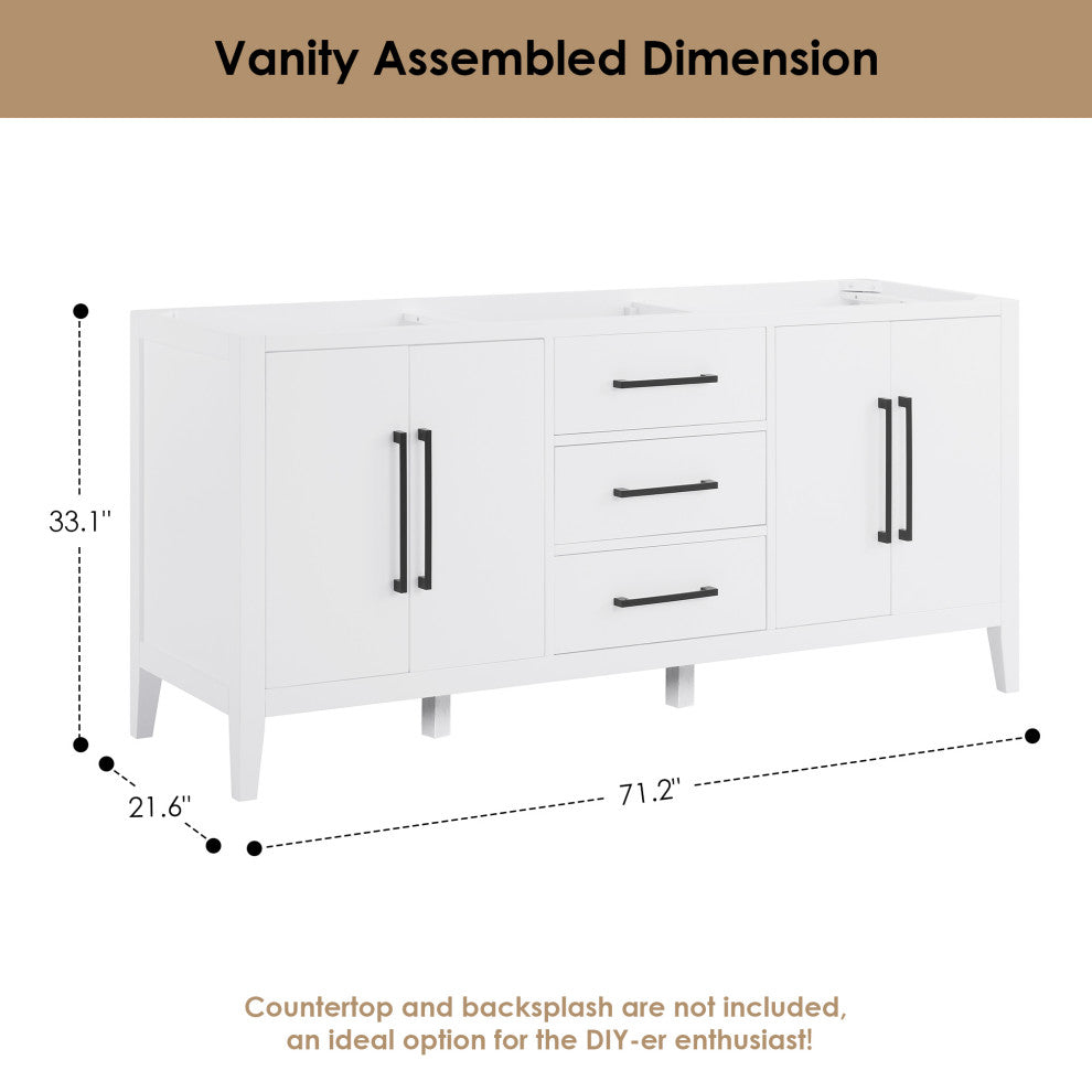 Laurel Bathroom Cabinet Vanity Base, White, 72", Without Mirror