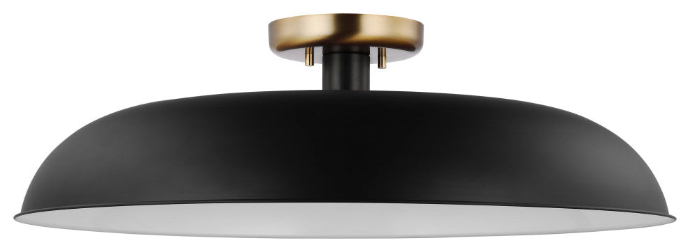 Colony 1-Light Large Semi-Flush Mount Fixture, Matte Black With Burnished Brass