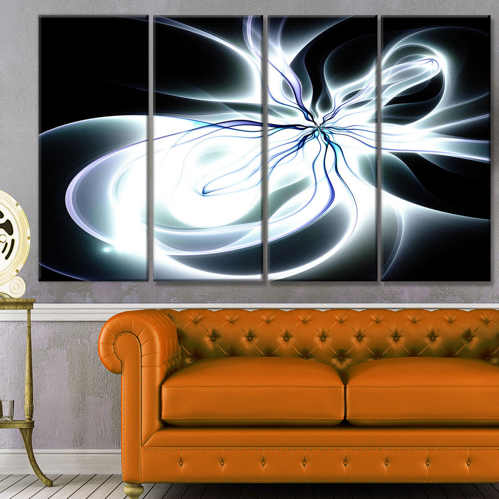 White Symmetrical Fractal Flower, Abstract Art on Canvas, 48"x28", 4 Panels